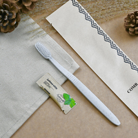 Kit d'articles de toilette jetables pour hôtel en paille de blé, écologique et biodégradable, dans un sachet en papier kraft avec brosse à dents et peigne