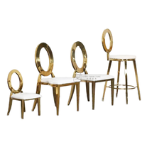 Chaises de mariage de luxe en gros, dossier plein, dorées, modernes, en acier inoxydable, empilables, stables, pour banquets, réceptions, salons et hôpitaux