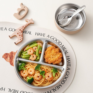 3pcs <strong>Set</strong> 304 Stainless Steel Divided <strong>Plates</strong> Bowl Spoon <strong>Set</strong> 304 Stainless Steel 8 Inch 3 Section Round Divided Dinner <strong>Plates</strong> <strong>Set</strong> - Product Image 5