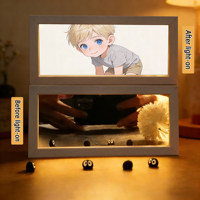 Lumières décoratives LED personnalisées avec personnage d'anime pour animaux de compagnie, cadres en bois, cadres photo d'intérieur avec télécommande rechargeable