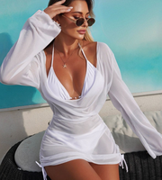 Hete Aanbiedingen VOORRAAD Twee Kleuren Modieus 3-delig Bikiniset Sexy Dames Zwempak Doorschijnend Mesh Strandjurk
