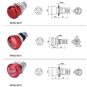 Bouton d'arrêt d'urgence rotatif à tête de champignon rouge 16/19/22mm, à verrouillage, étanche IP65, en métal - Product Image 5