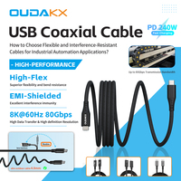 Cable Coaxial Thunderbolt 5 de Transferencia de Datos y Video DP2.1 de Ultra Velocidad de 80 Gbps, Cable de Carga Rápida USB4 Tipo C de 240 W