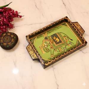 Hand Painted Serving Tray Set, Decorative Wooden Tea & <b>Coffee</b> Trays with Handles for Dining <b>Table</b>, Home Decor & Gifting - Product Image 1