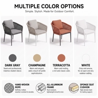 Fauteuil de patio extérieur contemporain en corde tressée avec structure en aluminium et coussins pour jardin, villa, vente en gros aux revendeurs