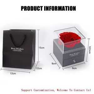 Cadeau idéal pour la Saint-Valentin et la fête des mères 2025, boîte à bijoux carrée en acrylique <span class=keywords><strong>avec</strong></span> des roses éternelles préservées, parfait pour elle - Product Image 3