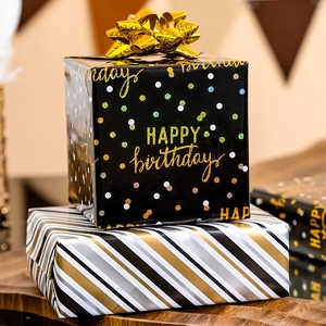 Happy Birthday Gift <b>Wrapping</b> <b>Paper</b> Black Gold Polka Dot Double-Sided Art <b>Paper</b> for Gift Packaging - Product Image 1
