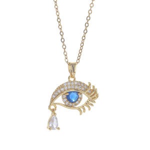 Collar de Latón Chapado en Oro con Cristales de Circonita AAA en Forma de Lágrima y Ojo Turco, Conjunto de Joyería para Mujer, Venta al por Mayor - Product Image 3