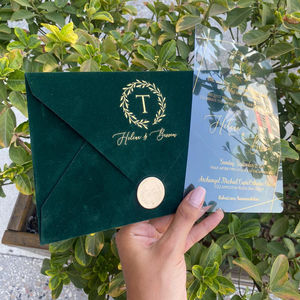 <span class=keywords><strong>Carte</strong></span> acrylique en velours émeraude verte, impression personnalisée pour les mariages rustiques, vente en gros - Product Image 1