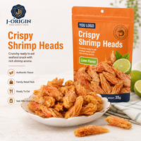 Têtes de crevettes croustillantes prêtes à consommer, collation de fruits de mer 35g, saveur citron vert, wasabi et jaune d'œuf, durée de conservation 8 mois, emballage de détail, vente en gros, OEM, approvisionnement en vrac