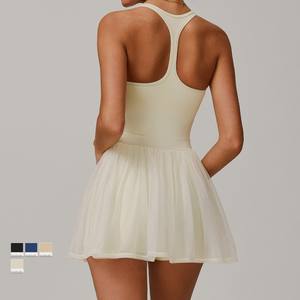 カスタムロゴ女性のピクルスボールウェアゴルフスカートアクティブウェアレーサーバックスポーツブラクイックドライメッシュジムテニスドレス - Product Image 3