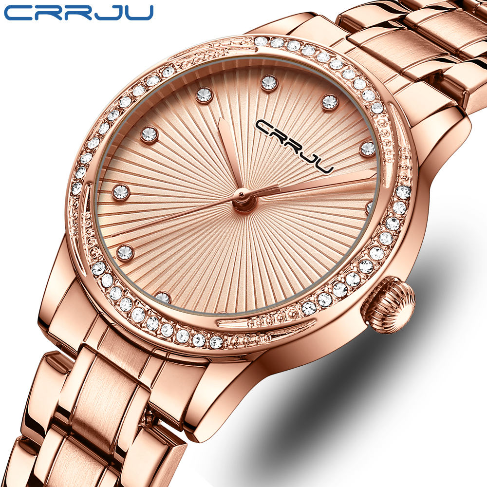 CRRJU 2198 elegante nuevo diseño mujeres reloj de cuarzo elegante a prueba  de agua pantalla analógica Bling precio bajo reloj de pulsera de negocios