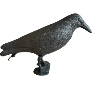 Señuelos de cuervo Señuelo de cuervo de plástico de cuerpo completo para caza, Estaca de señuelo de cuervo flocado negro para decoración de jardín de patio de Halloween