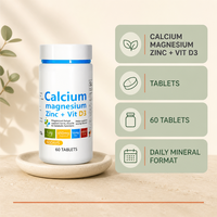 Comprimés de Calcium, Magnésium, Zinc et Vitamine D3 – Flacon de 60 Comprimés – Complément Alimentaire – Vente en Gros – Logo Personnalisé – OEM – Approvisionnement Direct Usine