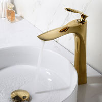 Robinet de lavabo de salle de bain moderne de luxe en alliage de zinc doré avec cartouche céramique, eau chaude/froide, durabilité accrue