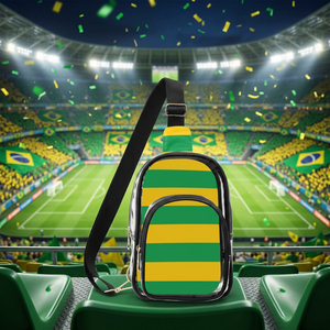 Bolso Bandolera Deportivo para Mujer, con Rayas, Verde y Amarillo, PVC, Mini Bolso Mensajero, Personalizable, para Uso Diario - Product Image 1