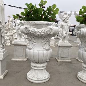 ราคาที่ดีหรูหราหินแกะสลักหินแกรนิตธรรมชาติสีขาวหินอ่อนกระถางดอกไม้ที่มีรูปปั้น - Product Image 2