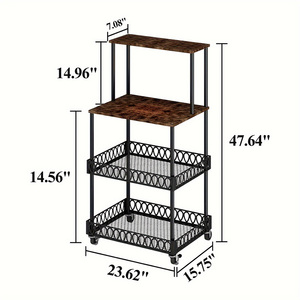 Estante de panaderos de pie de 4 niveles personalizado de fábrica, ruedas rodantes suaves para almacenamiento en microondas, carritos de islas de cocina espaciosos - Product Image 3