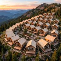 Maison de glamping de luxe 5x9m avec structure en bois lamellé-collé à double couche pour le glamping