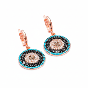 Pendientes colgantes de ojo turco de diseño Redondo, amuleto de la suerte, piedra turquesa, venta al por mayor turca, joyería de plata de ley 925 - Product Image 2