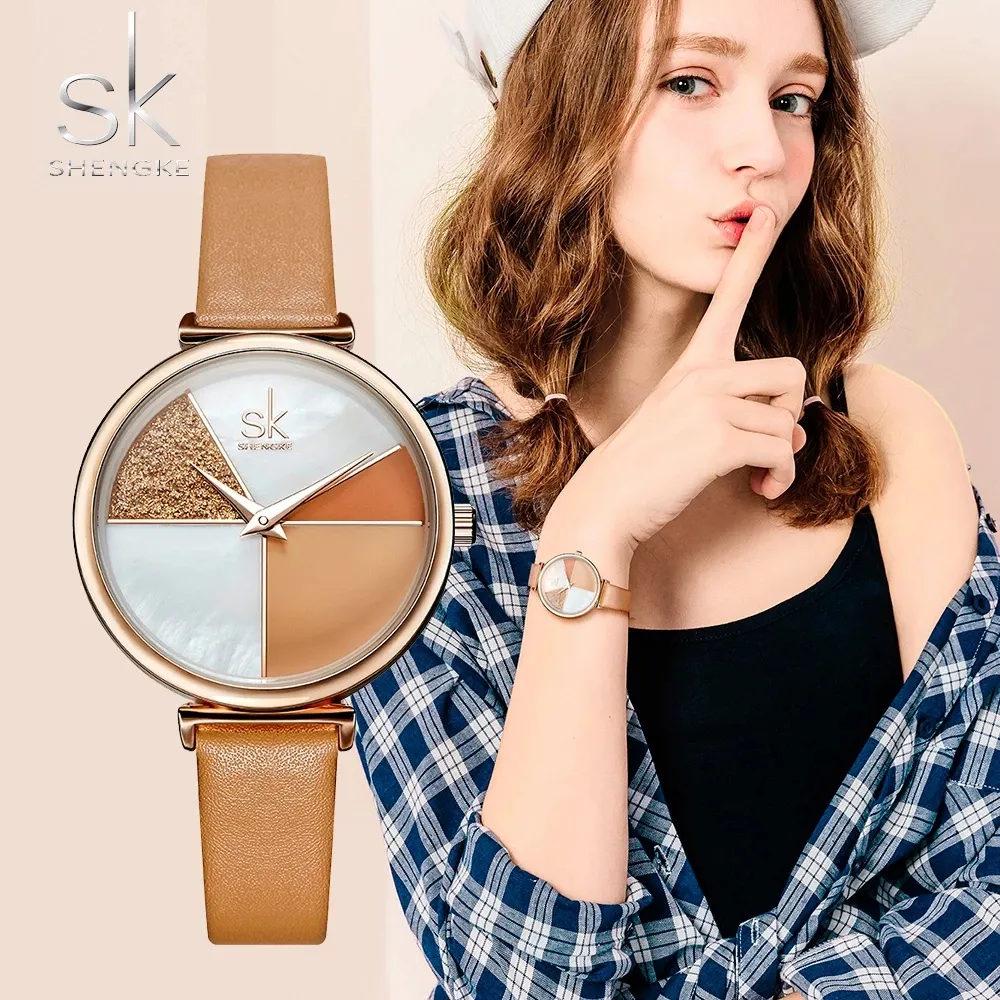 SK 0109 Dial Leather Ladies Watches Japanese Quartz Movement Ultra Slim Buckle Strap Waterproof Reloj Watch Women