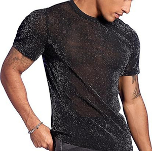 New in top e T-Shirt Streetwear da <span class=keywords><strong>uomo</strong></span> Glitter Mesh trasparente girocollo a maniche corte T-Shirt lucide T-Shirt per <span class=keywords><strong>uomo</strong></span> donna - Product Image 2