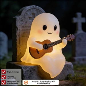 Lampada da lettura notturna a forma di chitarra <span class=keywords><strong>fantasma</strong></span> di Halloween, in resina, simpatica, per illuminare libri, regalo, decorazione per la casa e la scrivania - Product Image 1