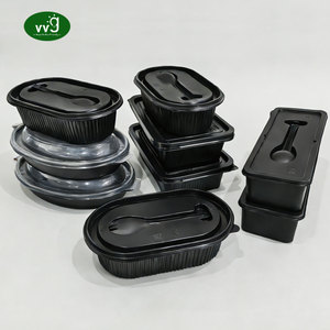 Contenedor de Alimentos Desechable y Reutilizable VVG, Apto para Microondas, para Comida para Llevar, de Polipropileno Negro con Tapa, para Restaurantes - Product Image 1
