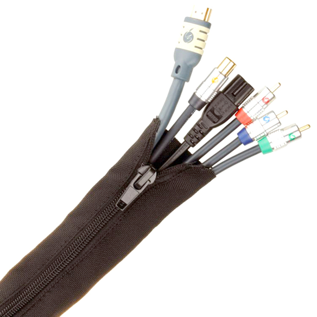 Simple Convenient Desk Organizer Dust Proof Black Fabric 25mm Spiral Wrapping Protective Cover for Cable Electrical Wire Zipper