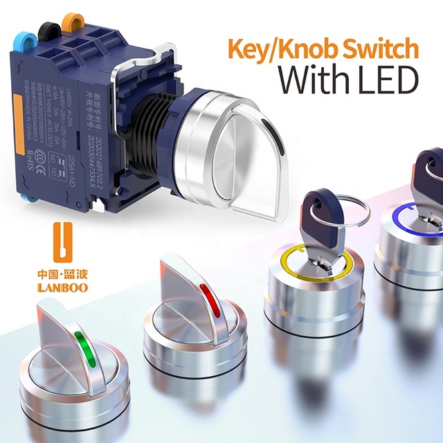LANBOO 22mm IP65 Illuminated Rotary Switch 25A Latching/Momentary Action for 1-2 Circuits(NO/NC) 9-220V AC/DC LED Power Control