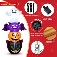 Décorations gonflables d'Halloween de 1,8 mètre, fantômes empilés, chauves-souris, citrouilles, chats noirs, lumières LED, polyester, décoration extérieure