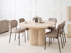 Meubles de maison scandinaves, <span class=keywords><strong>table</strong></span> à manger <span class=keywords><strong>extensible</strong></span> ronde à ovale en MDF travertin de 120 cm pour 4 à 6 personnes - Product Image 2