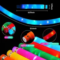 Jouet anti-stress en plastique pour enfants, avec soufflet à presser, tubes lumineux LED, jouet sensoriel pour adultes et enfants