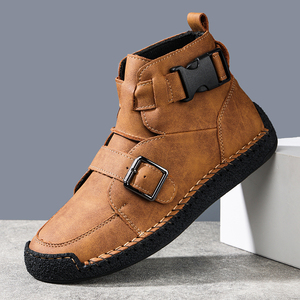 Stivali da Uomo in Pelle Scamosciata con Cinturino e Fibbia Metallica, Cuciture a Mano, Suola Flessibile in Gomma, Impermeabili, Traspiranti, Casual, per Camminata all'Aperto - Product Image 2