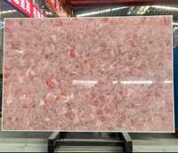 Grande dalle de quartz rose translucide polie, pierre semi-précieuse rose, panneau mural rétroéclairé, comptoir pour villa et hôtel