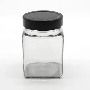 280Ml Glas Quadra Vierkante Jam Potten Met Diepe Metalen Deksel Goede Kwaliteit Voedsel Cannisters Jampot Glas Tomatensaus jar