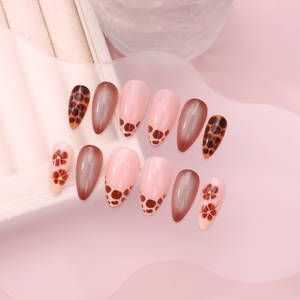 <span class=keywords><strong>Uñas</strong></span> Postizas de Estilo Europeo con Estampado de Leopardo en Ámbar Suave, Degradado <span class=keywords><strong>Rosa</strong></span> Translúcido, Gris Marrón Dorado, Decoración de Longitud Corta - Product Image 4