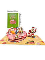 Cartes-cadeaux en stock un groupe de chiens mignons sur un canapé rose portant des chapeaux de père Noël Pile de cadeaux et de cartes de voeux pop-up 3D du père Noël