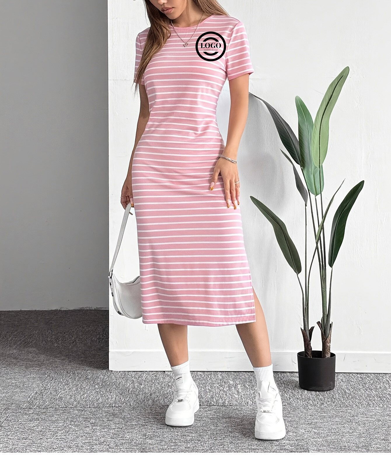 pink and white casual dress Cherry Blossom Lace Up Dress (White/Pink) XL