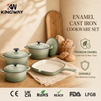 Ensemble de 7 ustensiles de cuisine en fonte émaillée de luxe, design élégant, cuisson saine, compatible four, marque personnalisable