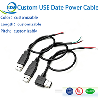 Kabel Pigtail Pengisian Daya USB 2.0 Male Female ke 2 Kabel Harness, Kustom Pabrik, Warna Hitam, 0.3m 1m 2m, 22awg 2464