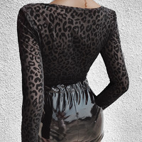 Combinaison tendance pour femmes 2023, col carré, manches longues, combinaison en maille transparente, body léopard, lingerie