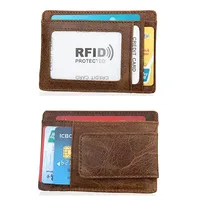 Gran oferta, Clip de dinero de cuero genuino clásico, Cartera de tarjeta de bloque Rfid, Clip de dinero magnético, tarjetero de autobús