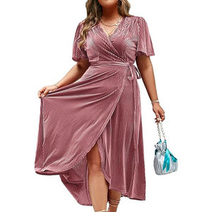 Dames Grote Maat Semi-Formele Fluwelen Prom Korte Mouw Swing Lange Maxi-Jurk - Product Image 6