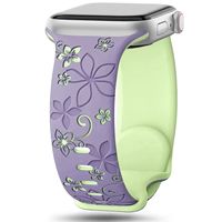 Bracelet de montre en silicone bicolore personnalisable, gravé au laser avec des fleurs, pour Apple Watch Series, souple