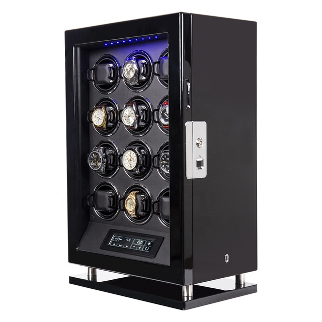Custom Lockble 12 Slots Watch Winder Luxury Big Slots Smart Remote Control Wooden Automatic Watch Winder Led with Touchscreen