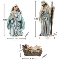 Nouvelle statue de la saint-famille en résine fait à la main, cadeau catholique, décoration de la maison, ornement de noël, ensemble de figurines de la nativité bleue, 12 pièces