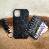 Ensemble en cuir de crocodile pour iPhone 15 Pro Ensemble supérieur imprimé crocodile Étui en cuir Porte-cartes Porte-clés