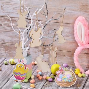 Decoraciones colgantes de madera con forma de conejo para manualidades de Pascua, pintura y graffiti, uso en interiores - Product Image 2