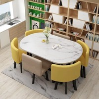 Table à manger ovale moderne minimaliste en MDF avec pieds en métal, 1 table et 6 chaises, mobilier commercial pour bureau, salle de pause, maison, bibliothèque